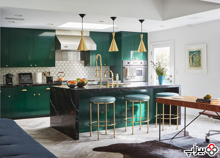 دکوراسیون آشپزخانه با سبز زمردی