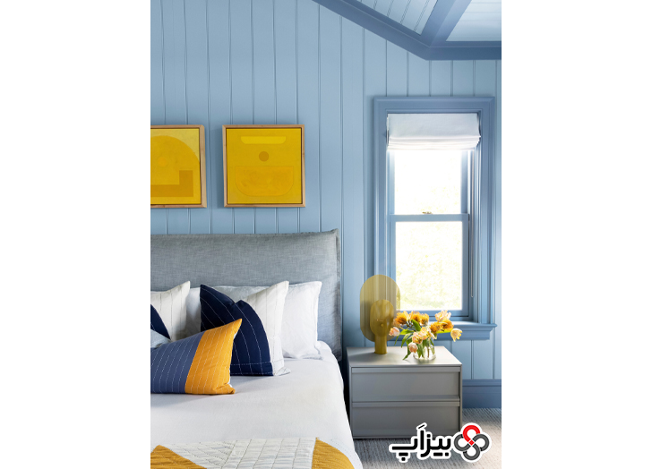 دکور اتاق خواب با رنگ آبی و زرد